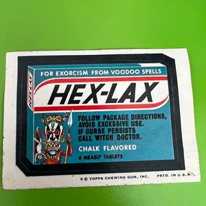 Topps chewing gum sticker HEX LAX ex laxative  advertising humor brand mock